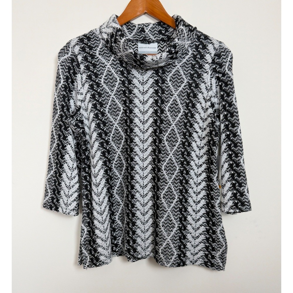 Alfred Dunner Jet Setter Cable Jacquard‎ Knit Top Womens PS NWT